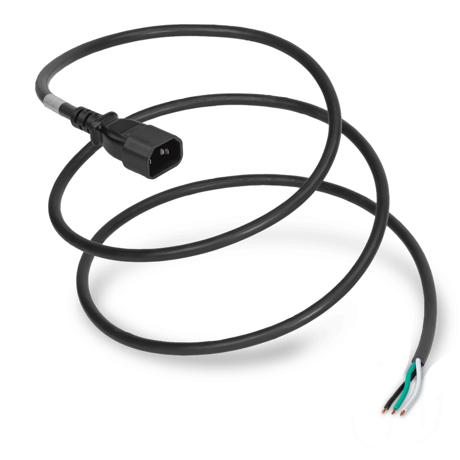 6FT IEC60320 C14 to OPEN 2in ROJ + 0.25in Strip 15A 250V 14awg BL/WH/GR SJT Power Cord - BLACK