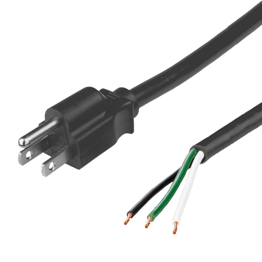 1FT Black NACC Power Whip NEMA 5-15P to Open Ended 2" ROJ 1/4" Strip 13A 125V