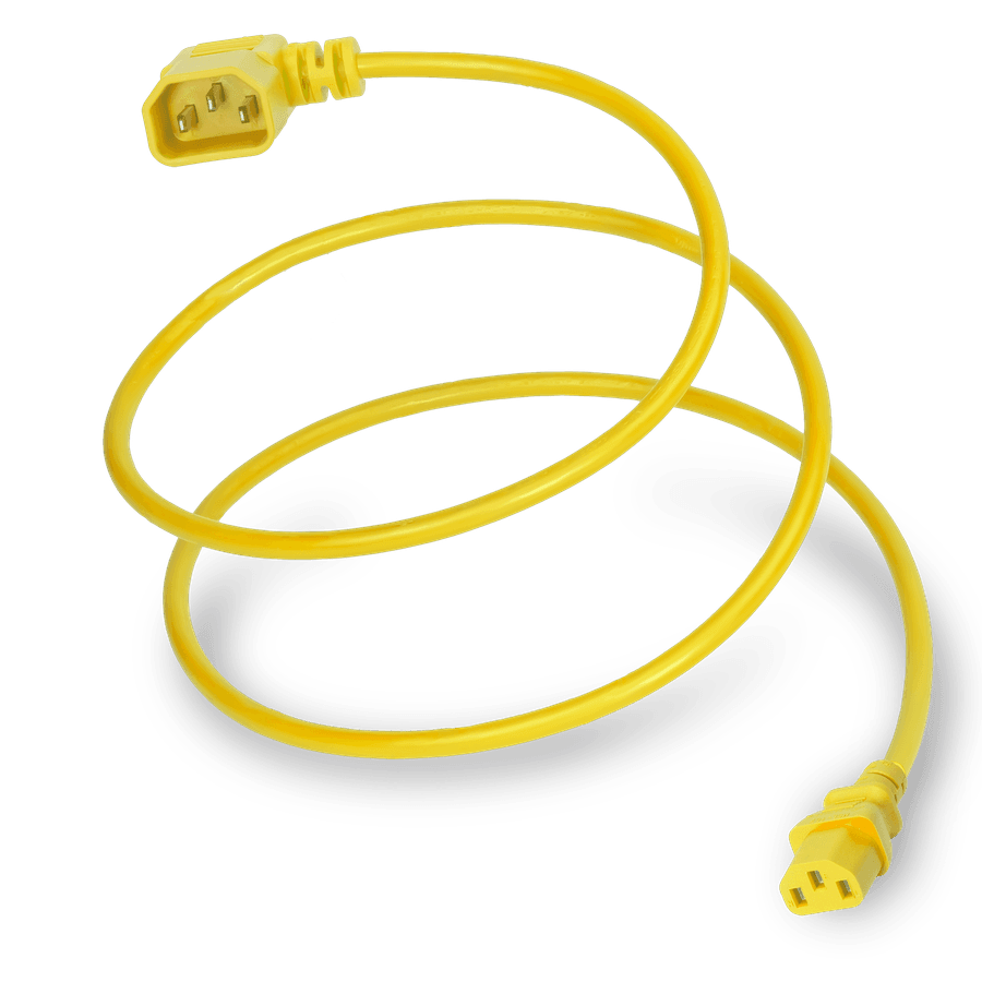 8FT Yellow Standard IEC320 C14 Left Angled to IEC320 C13 10A 250V