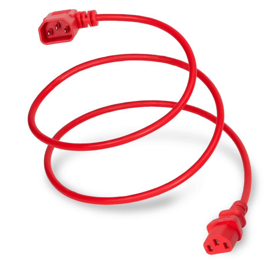 8FT Red Standard IEC320 C14 Left Angled to IEC320 C13 10A 250V