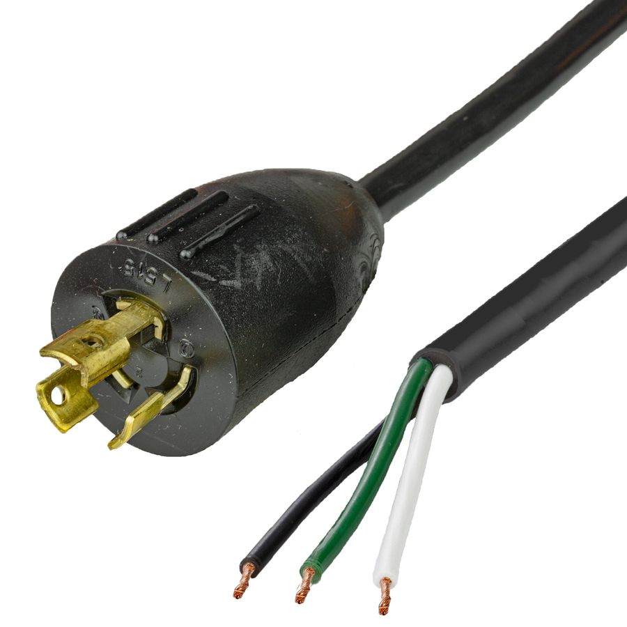 1FT Black NACC Power Whip NEMA L5-15P to Open Ended 2" ROJ 1/4" Strip 15A 125V