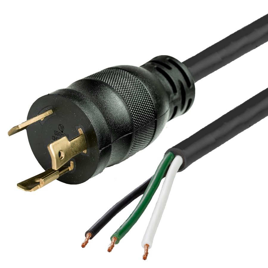 1FT Black NACC Power Whip NEMA L5-30P to Open Ended 2" ROJ 1/4" Strip 30A 125V