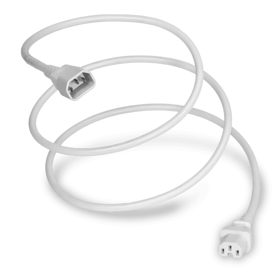 Global C14 to C15, 10A/250V 7FT White Power Cord, cULus, ENEC, VDE, PSE, UKCA, CE Approvals