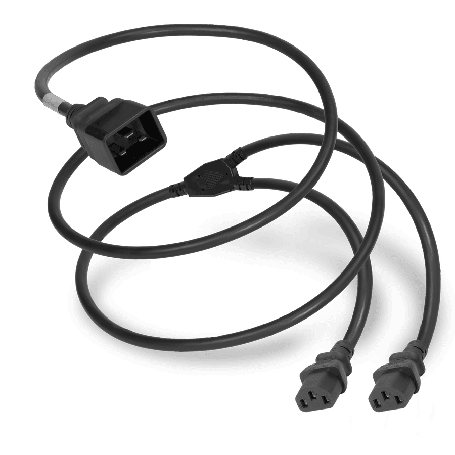 5FT(IN=4FT, OUT=1FT) C20 to 2xC13 14awg SJT 105c BLACK SPLITTER