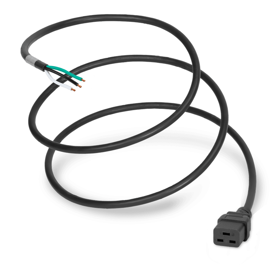 1FT Black NACC Power Whip Open Ended 2" ROJ 1/4" Strip to IEC320 C19 20A 250V