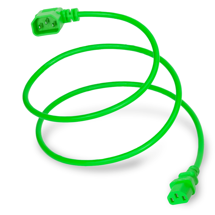 8FT Green Standard IEC320 C14 Left Angled to IEC320 C13 10A 250V