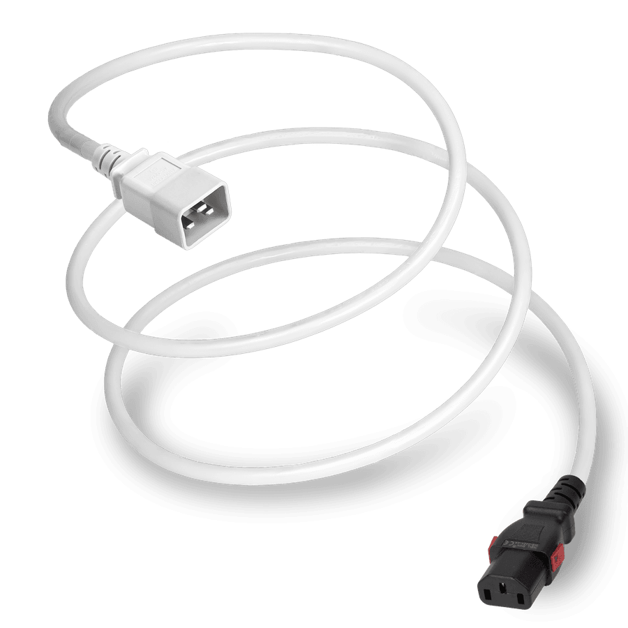 12FT White A-Lock IEC320 C20 to IEC320 C13 Universal Locking 15A 250V CLEAR LOCKING END