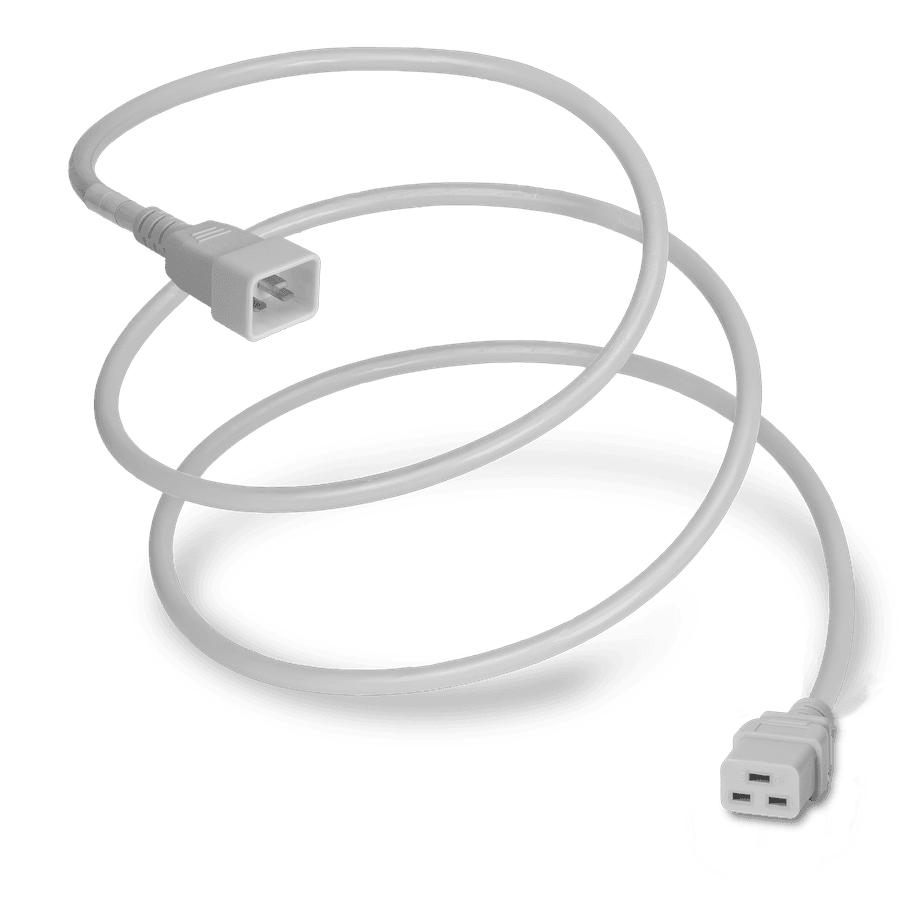 Global C20 to C19, 16A/250V 5FT White Power Cord, KC, cULus, ENEC, VDE, PSE, SAA, CCC, UKCA, CE Approvals