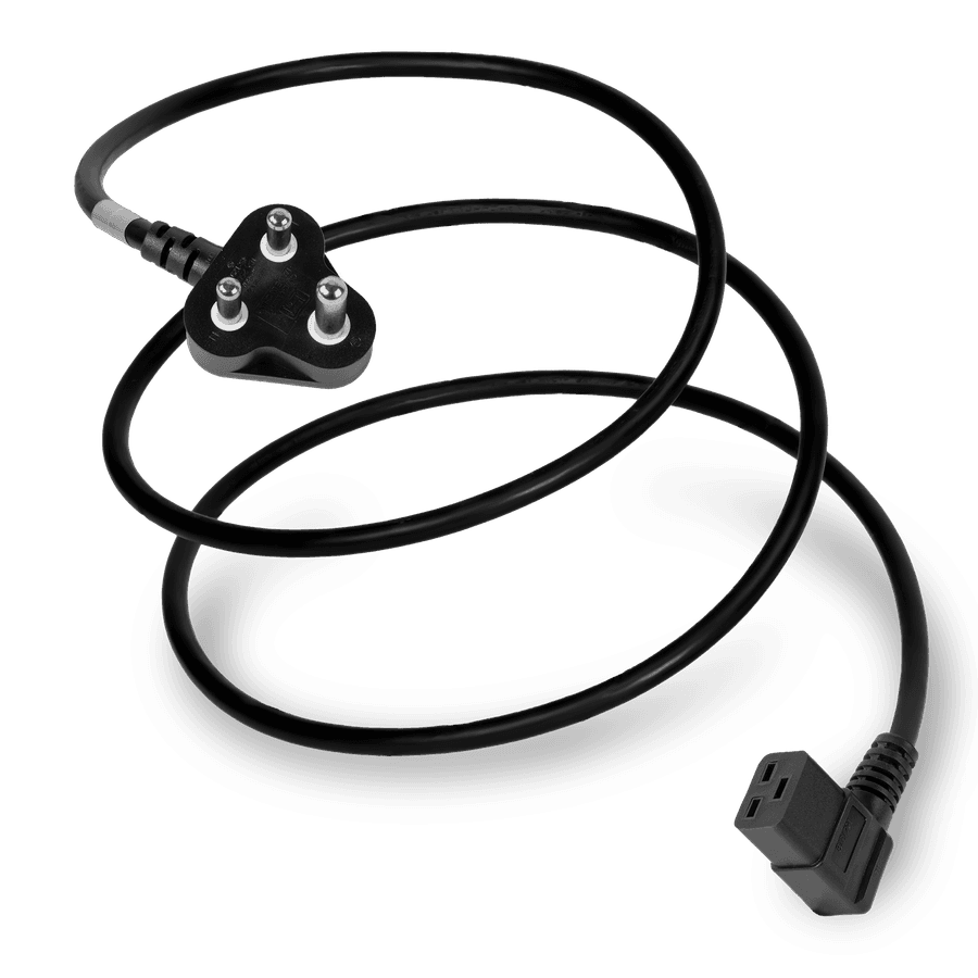 2.5M Black Type M South Africa SANS164-1 BS546 Down Angle to IEC320 C19 Right Angle 15A 250V