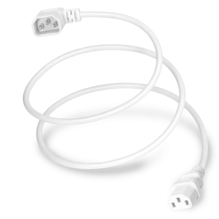 8FT IEC 60320 Left Angled C14 to C13, 10A 250V 18/3, White Power Cable