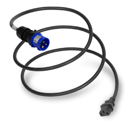 3FT (0.9m) IEC 60309 6H 2P+E Splashproof BLUE PLUG to IEC60320 C13 15A 250V BLACK
