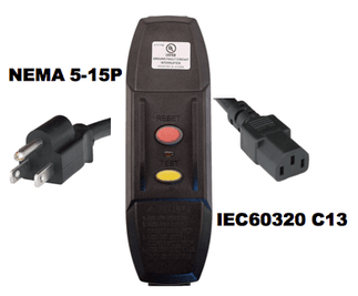 6FT Nema 5-15p GFCI PlugHead Manual Reset to IEC60320 C13 10A 120V Power Cord - BLACK
