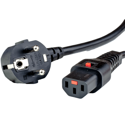 2.5M Black Angled European CEE7/7 Down Angle to IEC320 C13 Universal Locking 10A 250V