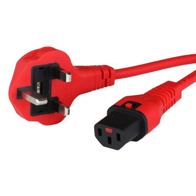 6FT Red UK Power Cable BS1363 Down Angle to IEC320 C13 A-Lock 10A 250V