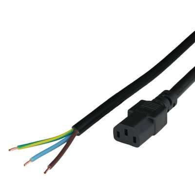 1.5m Open 2in ROJ + 0.25in Strip to IEC60320 C13 H05VV-F3G1.0 Power Cord - BLACK