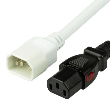 White A-Lock IEC320 C14 to IEC320 C13 Universal Locking 15A 250V