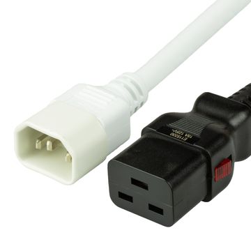 White A-Lock IEC320 C14 to IEC320 C19 Universal Locking 15A 250V