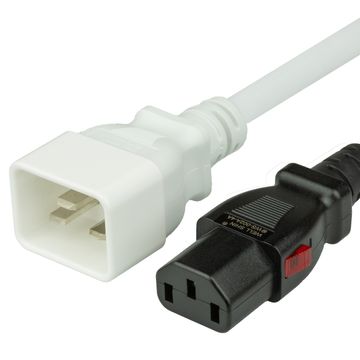 White A-Lock IEC320 C20 to IEC320 C13 Universal Locking 15A 250V
