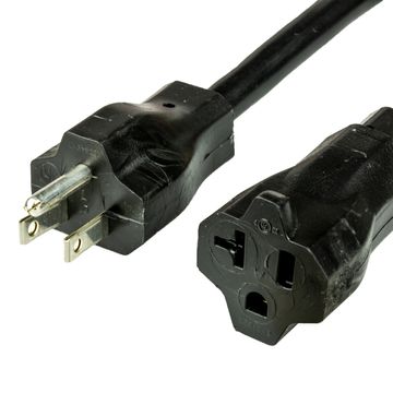 Black Heavy Duty NEMA 5-15P to NEMA 5-20R 15A 125V