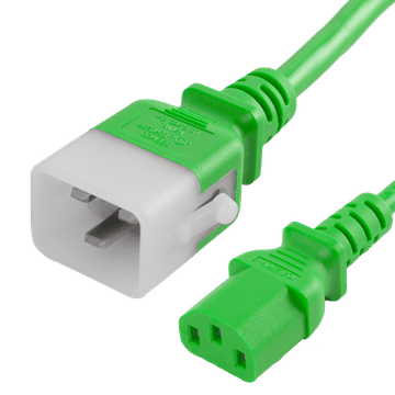 Green Secure-Lock/P-Lock IEC320 C20 Locking to IEC320 C13 15A 250V
