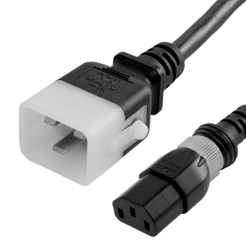 Black Dual Lock IEC320 C20 Secure-Locking to IEC320 C13 Universal Locking 15A 250V