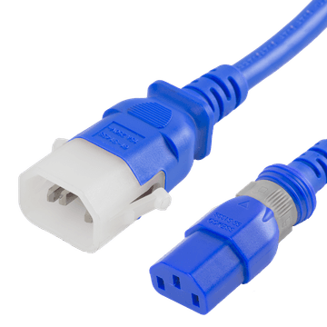 Blue Dual Lock IEC320 C14 Secure-Locking to IEC320 C13 Universal Locking 10A 250V