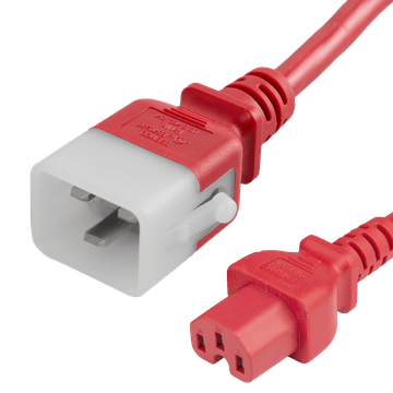 Red Secure-Lock/P-Lock IEC320 C20 Locking to IEC320 C15 15A 250V