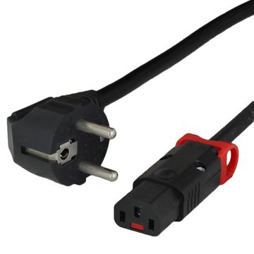Black Angled European CEE7/7 Down Angle to IEC320 C13 Universal Locking 10A 250V