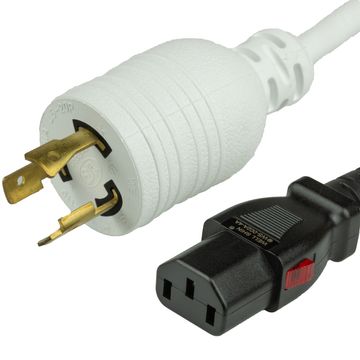 White A-Lock NEMA L6-20P to IEC320 C13 Universal Locking 15A 250V