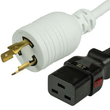 White A-Lock NEMA L6-20P to IEC320 C19 Universal Locking 15A 250V