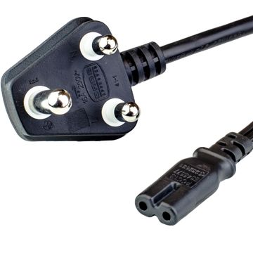 Black Type M South Africa SANS164-1 BS546 Down Angle to IEC320 C7 2.5A 250V