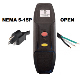 AUTOMATIC RESET - INLINE Style - NEMA 5-15P to OPEN GFCI Power Supply Cord