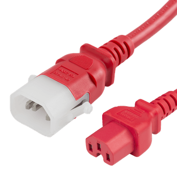 Red Secure-Lock/P-Lock IEC320 C14 Locking to IEC320 C15 15A 250V