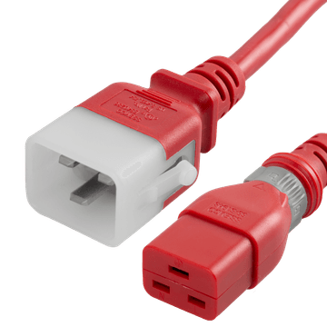 Red Dual Lock IEC320 C20 Secure-Locking to IEC320 C19 Universal Locking 20A 250V