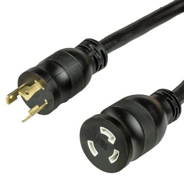 Black Extension Cable NEMA L6-30P to NEMA L6-30R 30A 250V