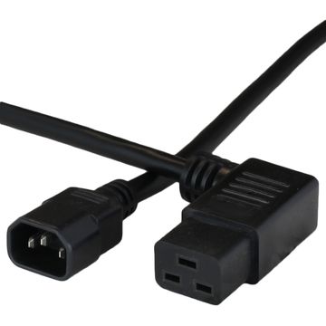 Black Standard IEC320 C14 to IEC320 C19 Right Angle 15A 250V