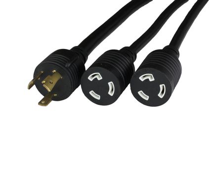 Black Splitter/Adapter NEMA L6-30P to 2x NEMA L6-20R 20A 250V