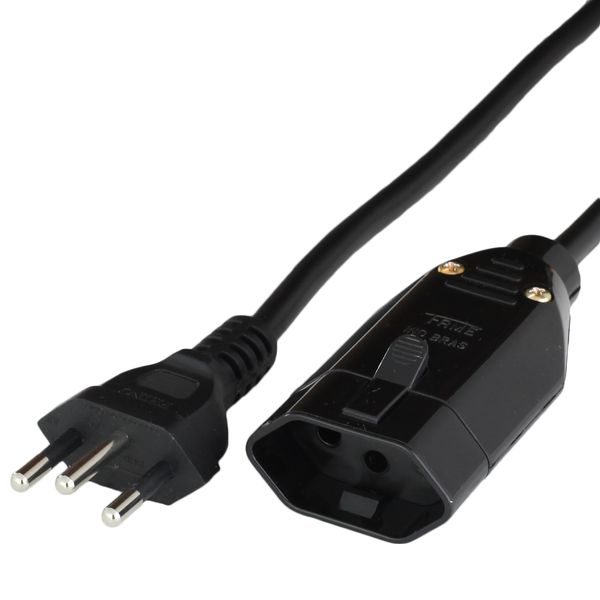 Black 1.0 meter Brazil NBR14136 3PIN 10A 250V cord